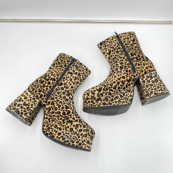 Vtg Plats Leopard Plush Platform Super Chucky Ankle Boots Size 10 Disco Funky - Picture 6 of 10